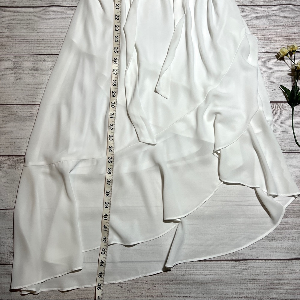 EXPRESS Asymmetrical Ruffle Wrap Midi Dress - Picture 13 of 16